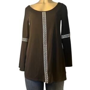 Belldini, Black Long Sleeved with Rhinestone Embelishment Blouse Size S